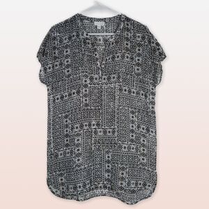 J. Jill Sheer Tunic Abstract Black White Print Sleeveless Size S